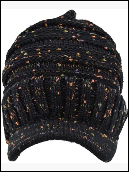 Oversized Chunky Ribbed Slouchy Knit Hat with Visor Brim - Acrylic Cable-Knit main image 5